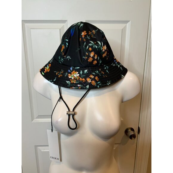 Erdem Kallmus Black Floral Nylon Printed Bucket Hat NWT $390 Size Large - Picture 3 of 8